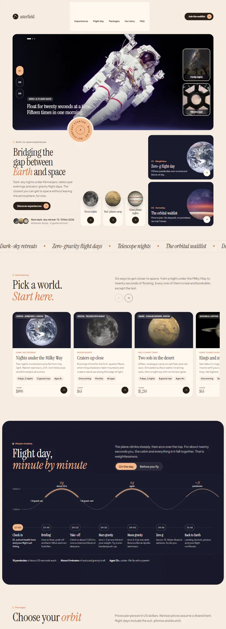 Screenshot of the Asterfield concept site