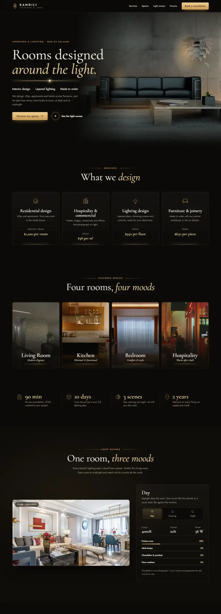 Screenshot of the Kandili Interiors concept site