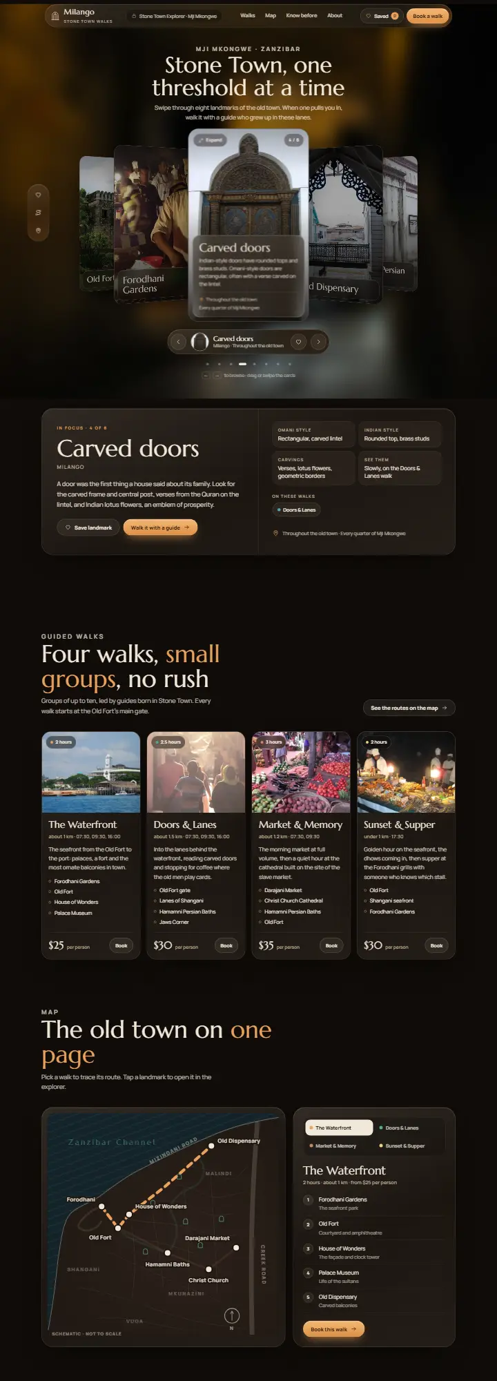 Screenshot of the Milango Walks concept site