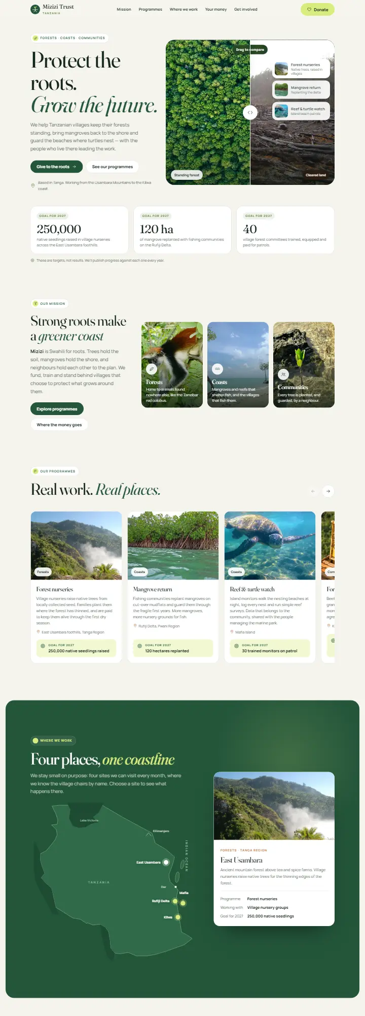 Screenshot of the Mizizi Trust concept site
