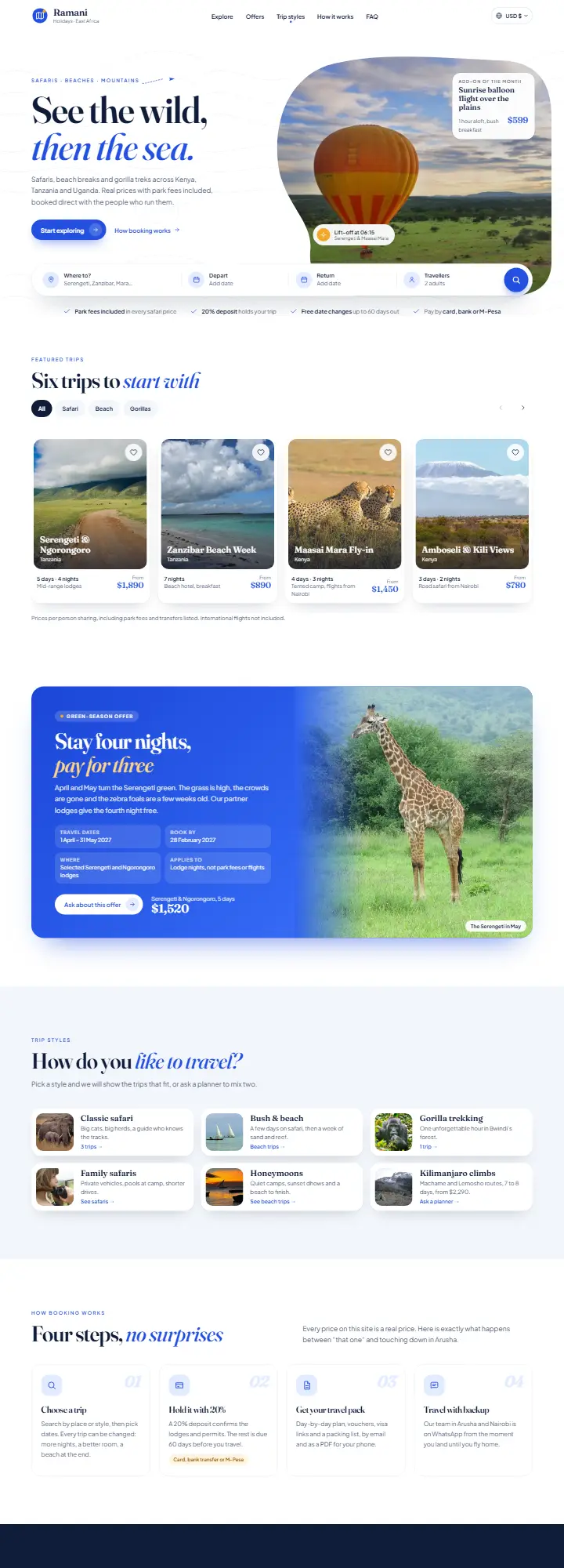 Screenshot of the Ramani Holidays concept site