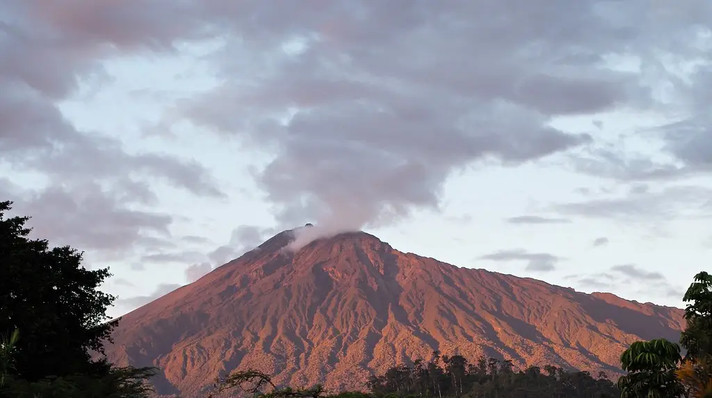 Mount Meru glowing red at sunset