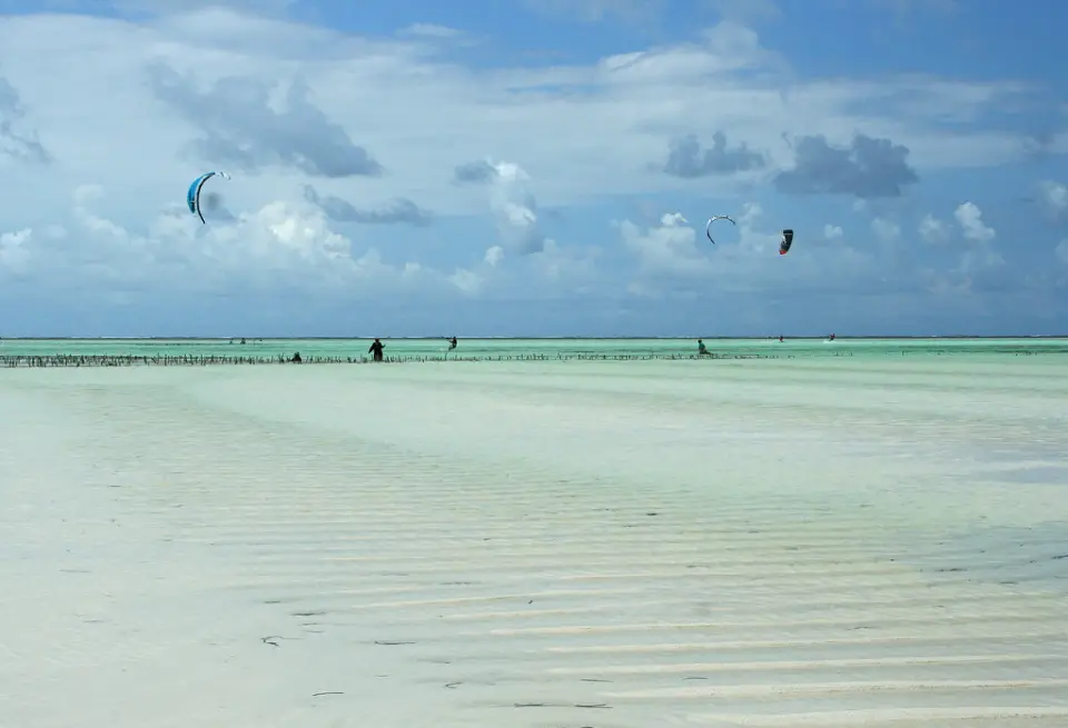 A wide shallow lagoon at low tide on the east coast